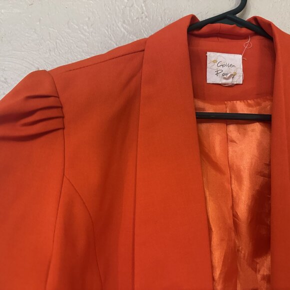 Golden Poppy, Red Orange, 3/4" Ruched sleeve Blazer. Fun AND professional. - Picture 2 of 5